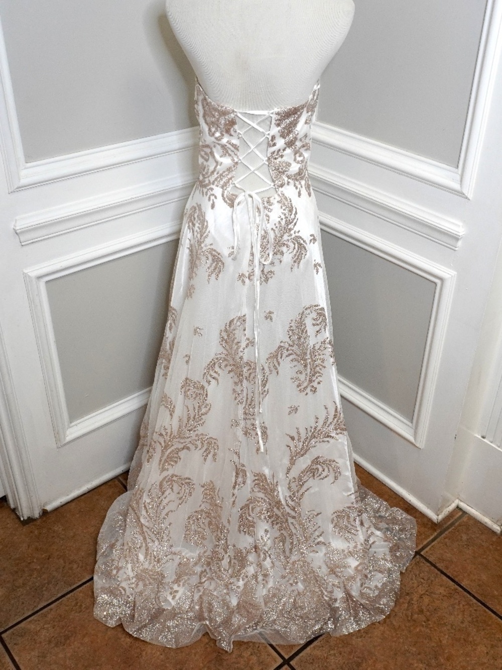 Cachet Glitter-Print Mesh Ball Gown, Size 6